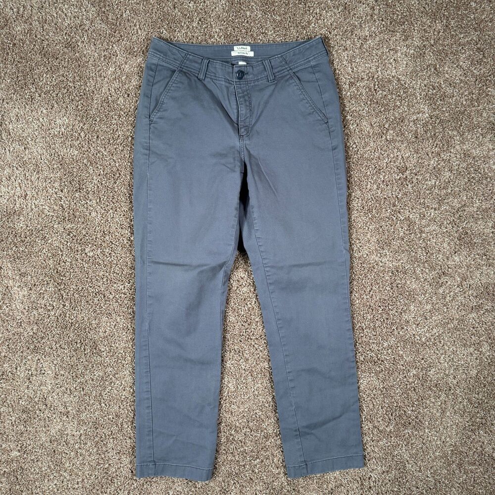 LL Bean Favorite Fit Pants Womens 8 Regular Blue Chino Stretch Cotton Casual